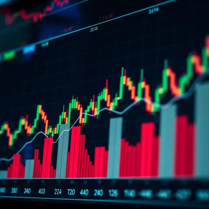 Graph showing financial market trends and binary options trading indicators