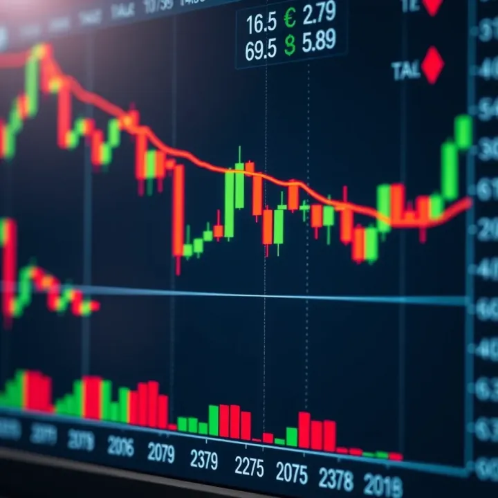 Chart showing candlestick patterns and stock price movements during trading hours