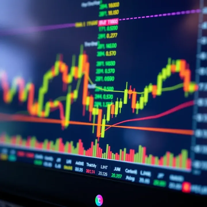 Chart displaying various technical indicators and candlestick patterns used in financial trading