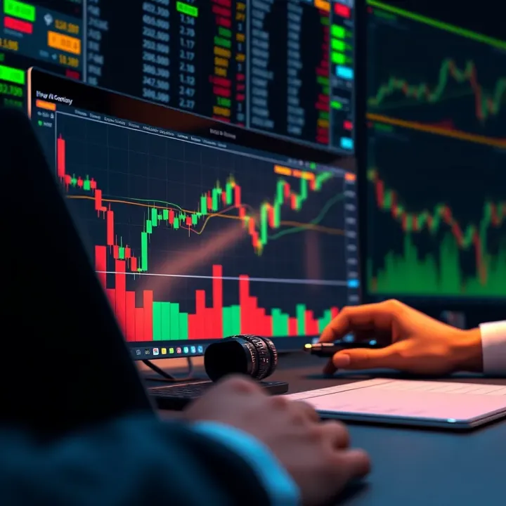 Binary options trading strategy with financial charts and digital interface