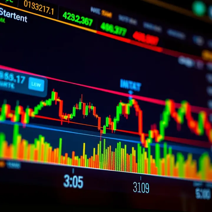 Graph showing cryptocurrency price fluctuations with technical indicators