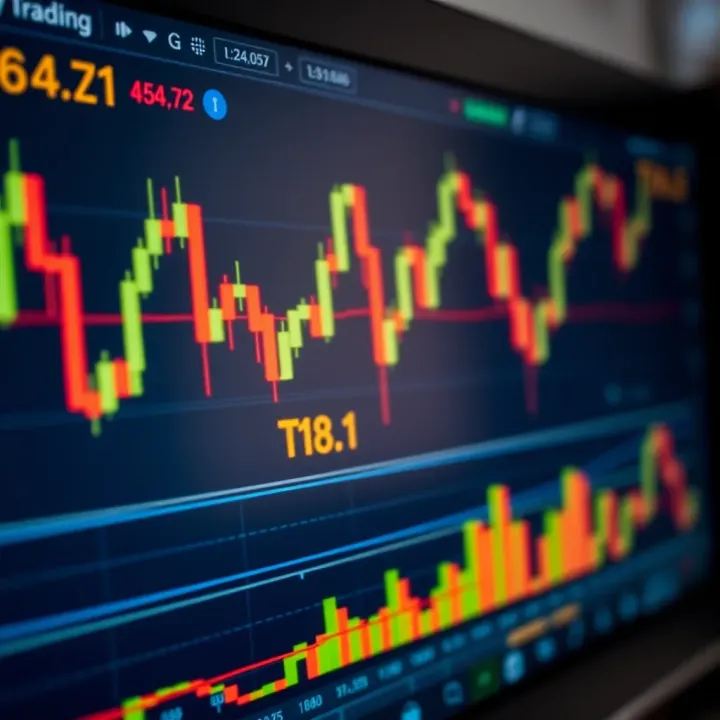 Chart showing candlestick patterns and trading volume on a digital trading platform