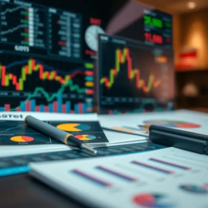 Visual representation of market analysis components including data charts and graphs