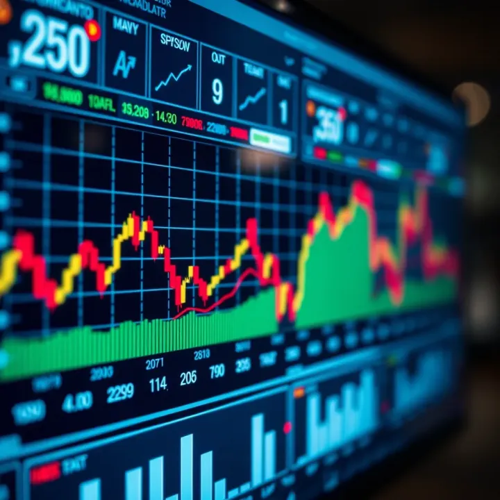 Graph displaying market trends and data analysis on digital screen