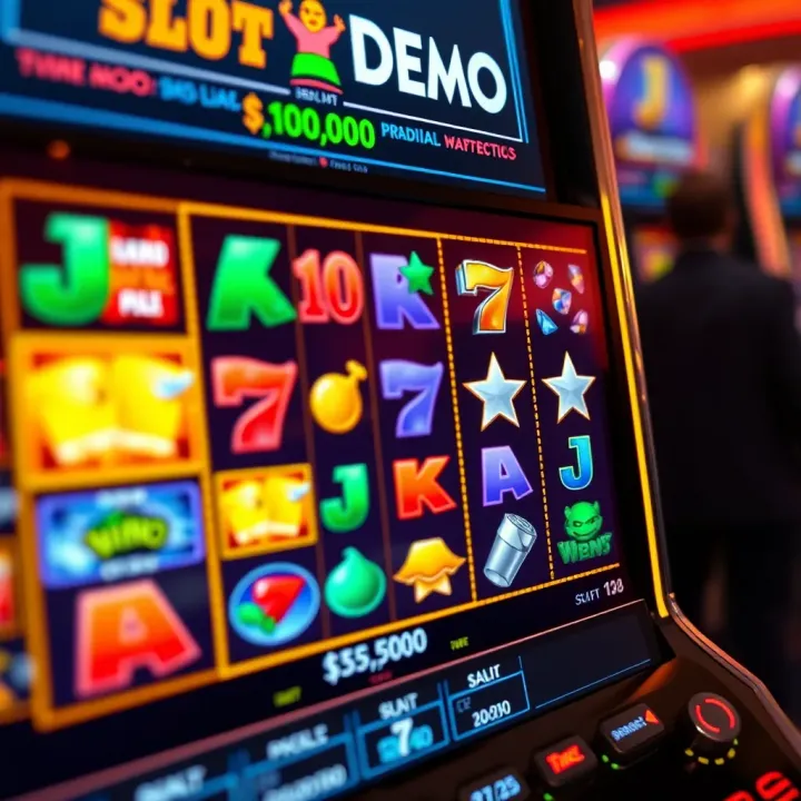 Slot machine interface showing various symbols and paylines on a digital screen