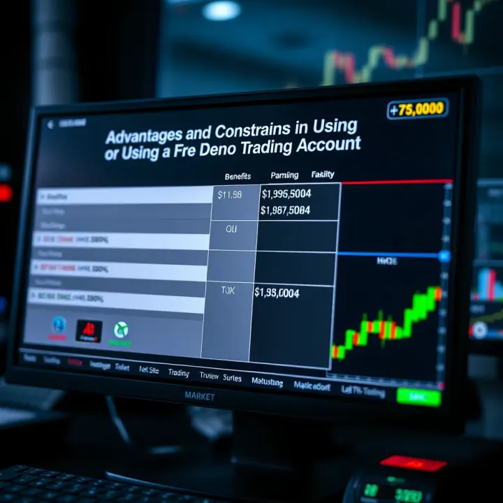 Comparison between demo account benefits and limitations displayed on a digital screen