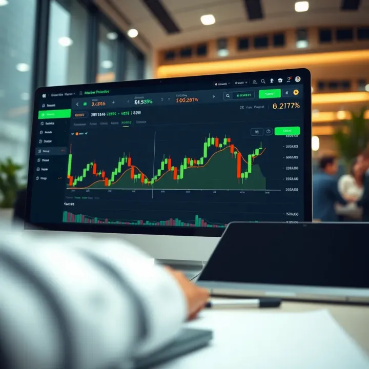 Interface of a trading platform showcasing a demo account dashboard with charts and trading options