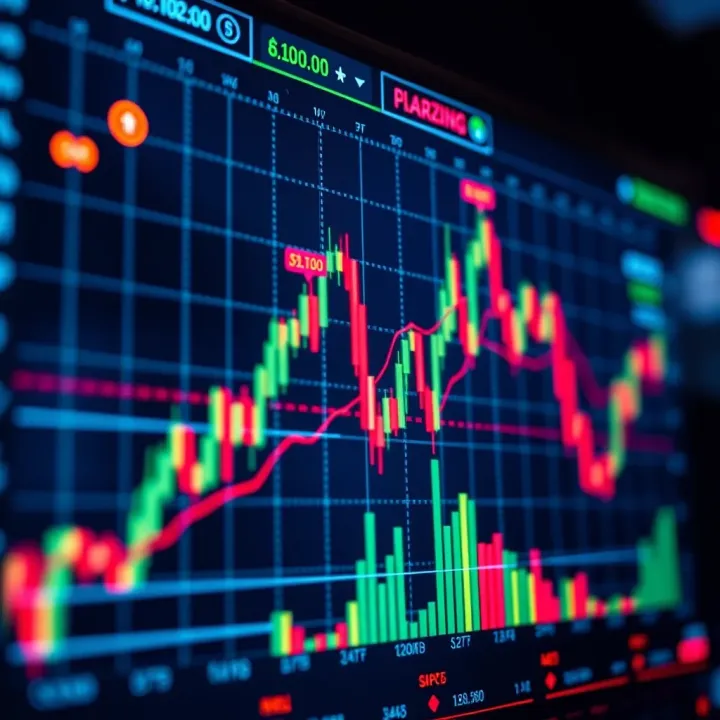 Graph displaying currency exchange rates with upward trends and a digital trading interface