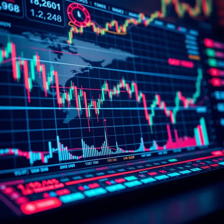 Conceptual visualization of financial data and stock market charts representing copy trading strategy