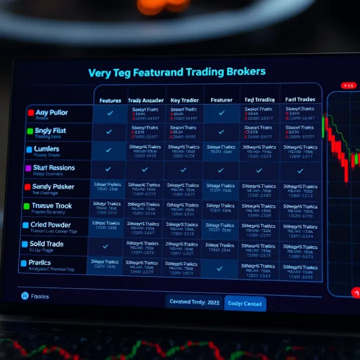 Comparison chart displaying features of different trading brokers
