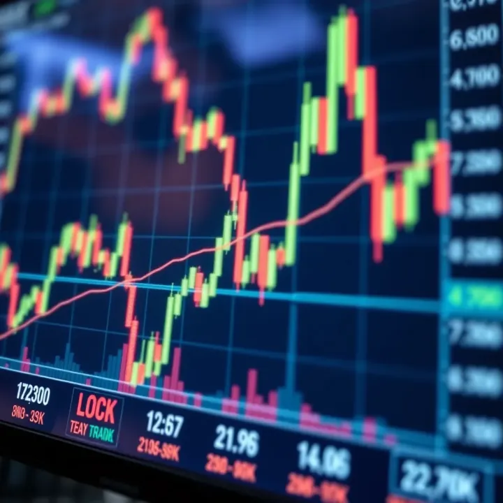 Graph showing stock market trends with trading indicators