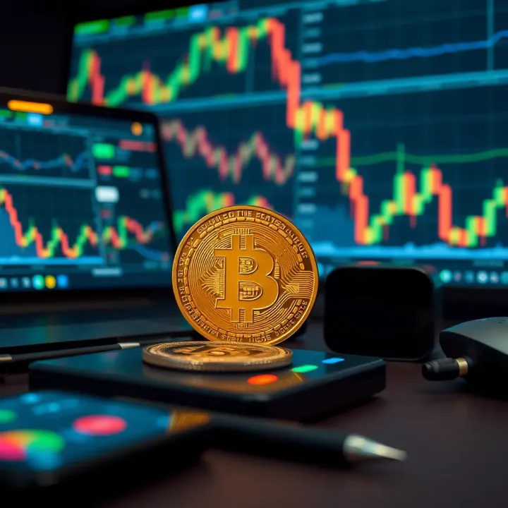 Illustration of digital tools and charts used for cryptocurrency day trading strategies