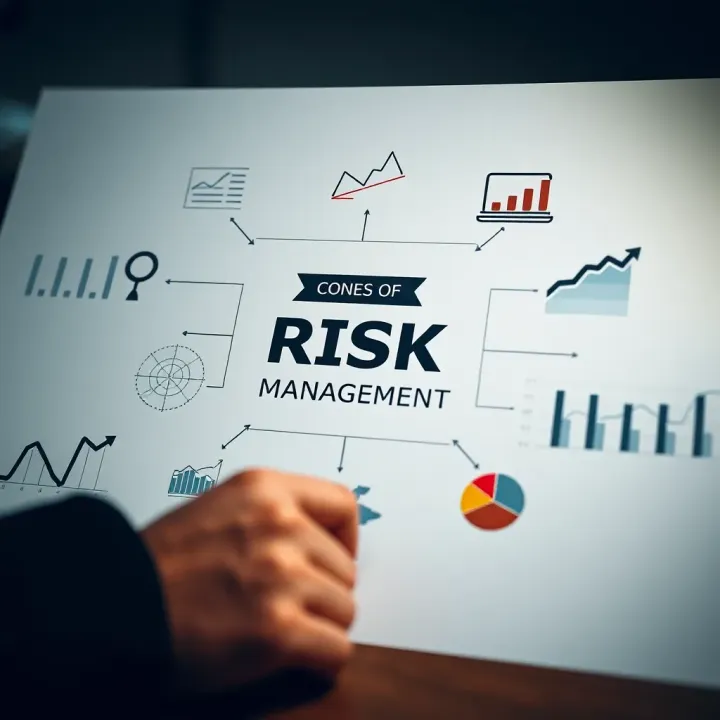 Illustration showing key concepts of risk management with charts and strategy icons