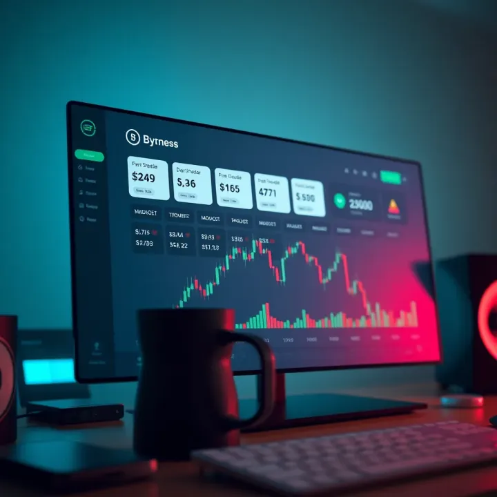 Illustration of a digital course dashboard showing binary options trading modules