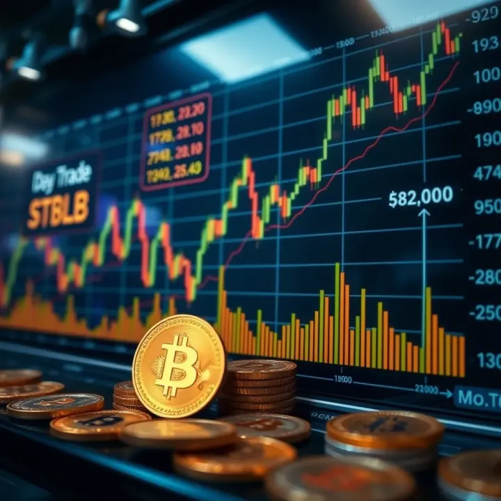 Graph displaying daily cryptocurrency price fluctuations and trading volume
