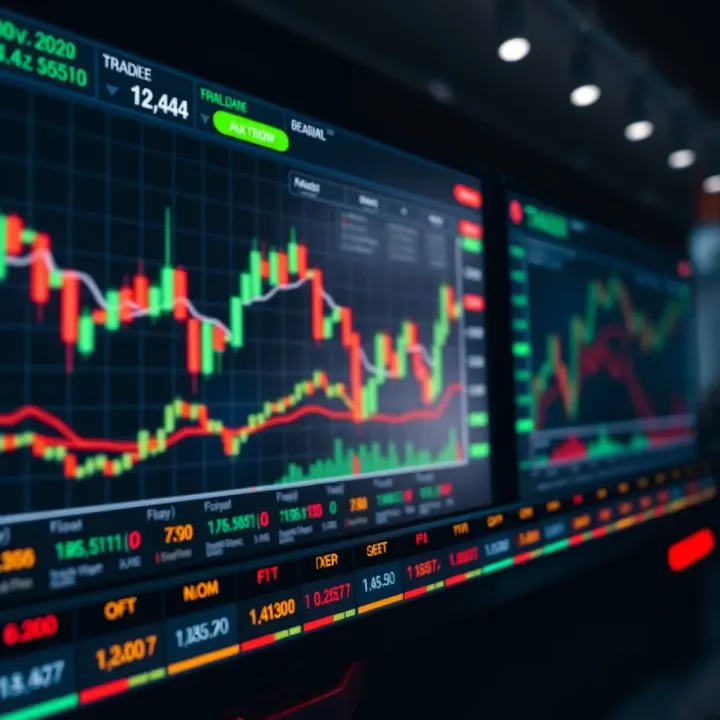 Digital trading platform interface with multiple financial indicators and charts