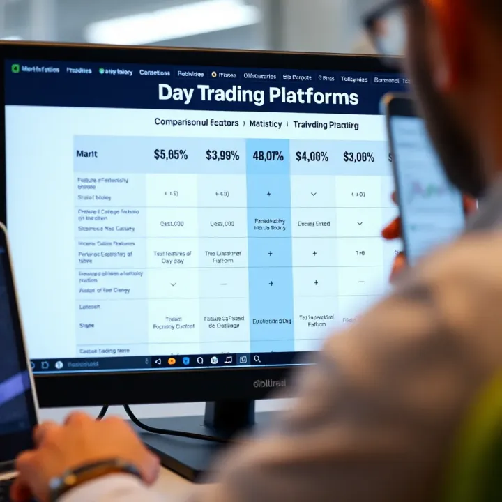 Comparison chart highlighting features, costs, and security of various day trading platforms