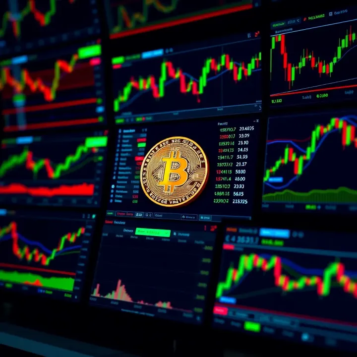 Various digital trading tools and charts displayed on computer screens