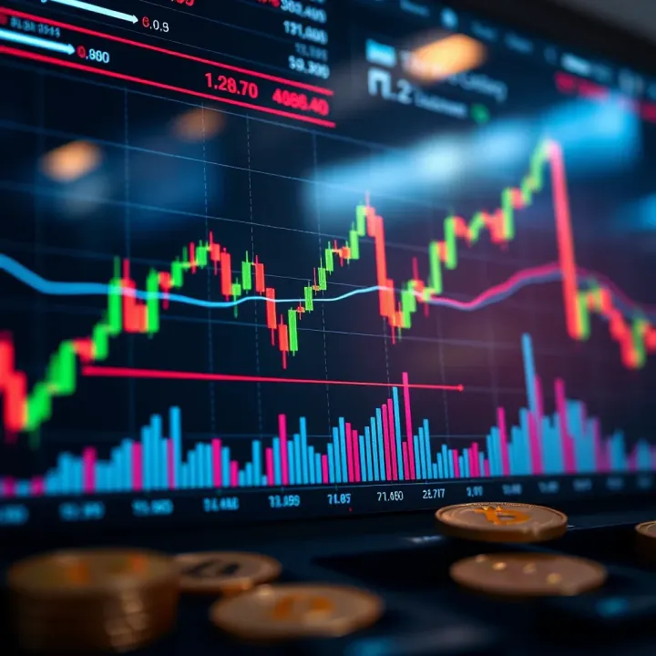 Chart depicting cryptocurrency price fluctuations and trading volume on digital platform