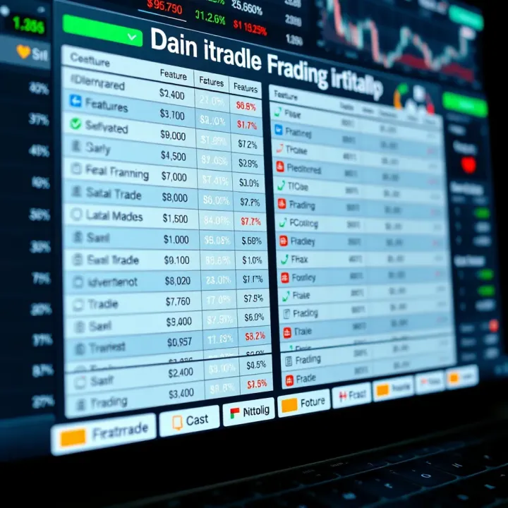 Comparison of features and costs for various day trading platforms on a digital dashboard