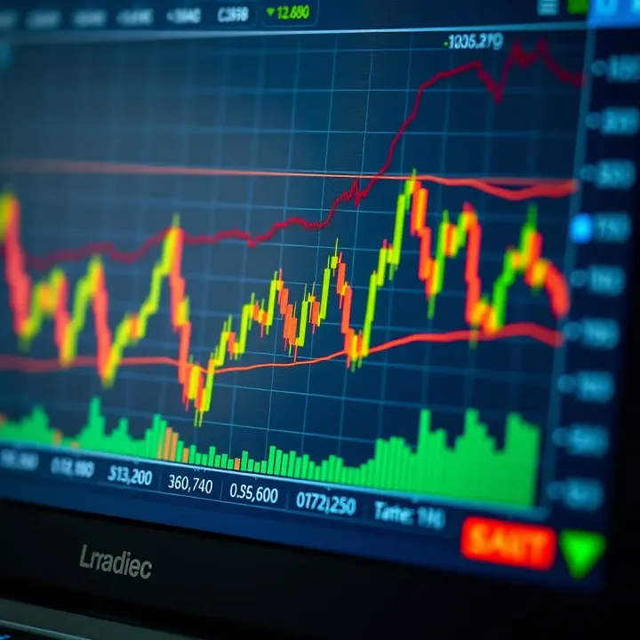 Graph displaying stock market trends and technical indicators on trading software interface