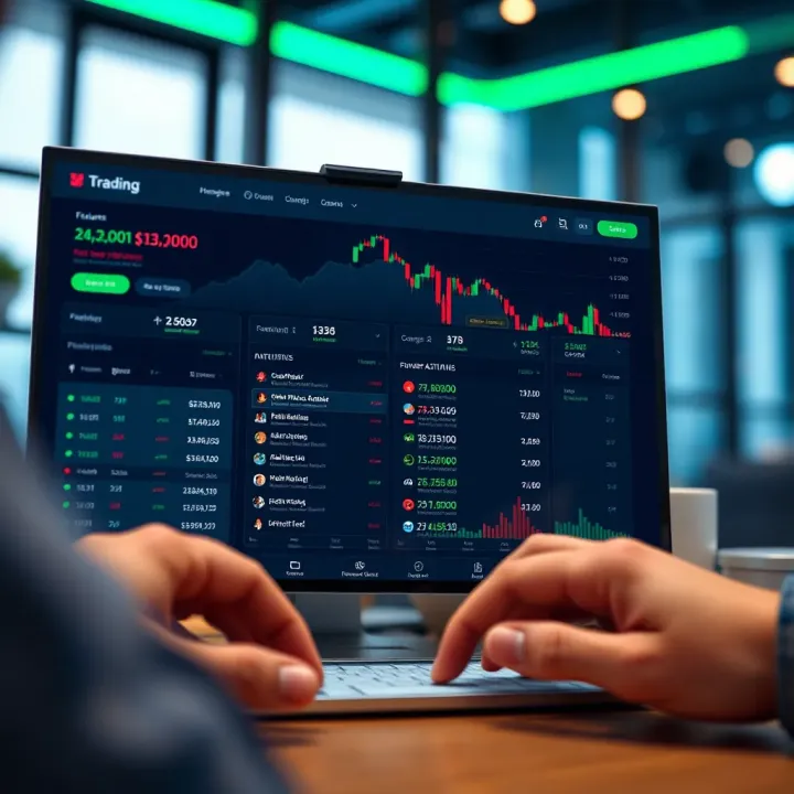 User interface of a trading platform showing demo account features and investment options