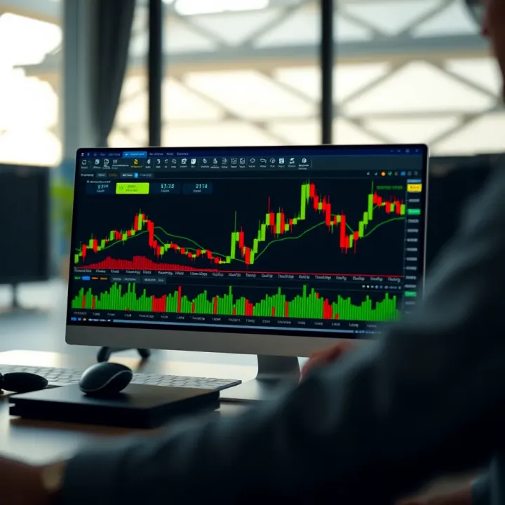 Digital stock trading platform interface displaying charts and market data for practice