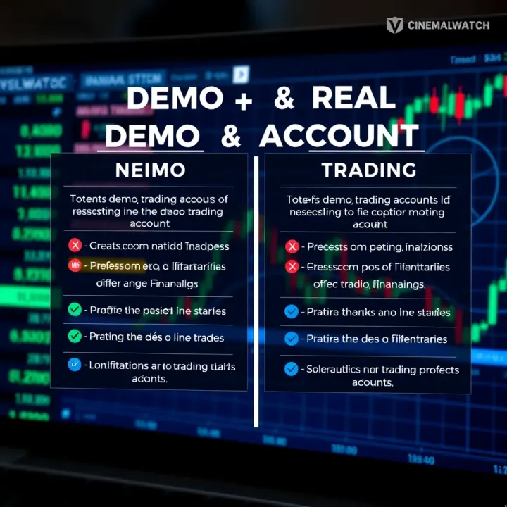 Comparison graphic showing key differences between demo and real trading accounts highlighting benefits and limitations
