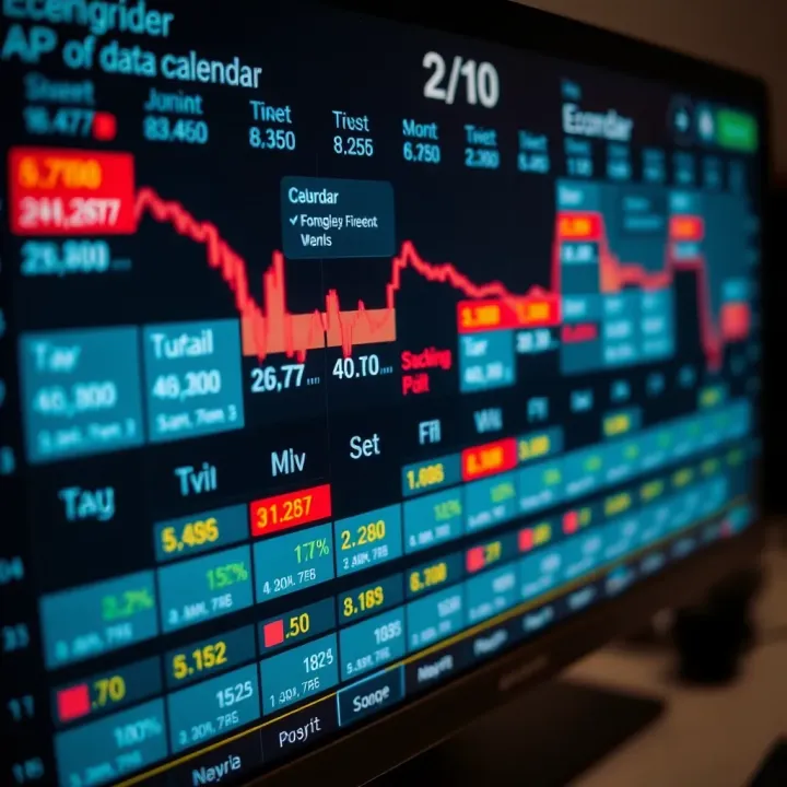Economic calendar displaying key financial events and data releases on a digital interface