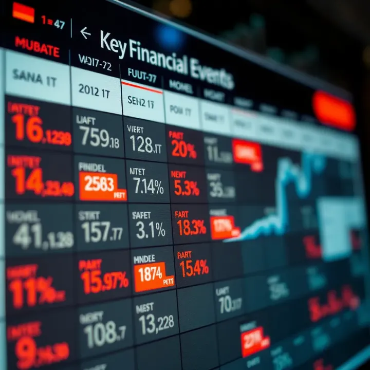 Calendar with financial data highlights indicating key economic events