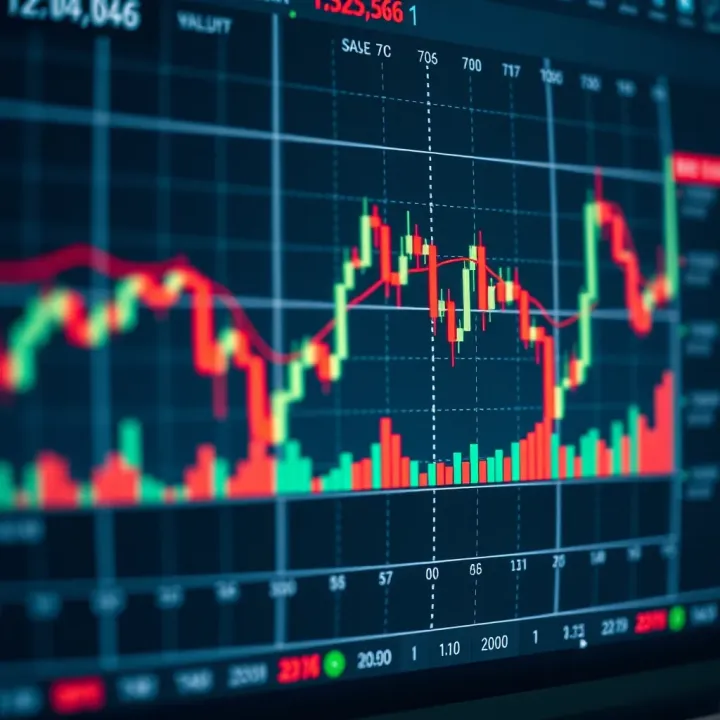 Graph showing financial market trends and candlestick patterns for day trading analysis