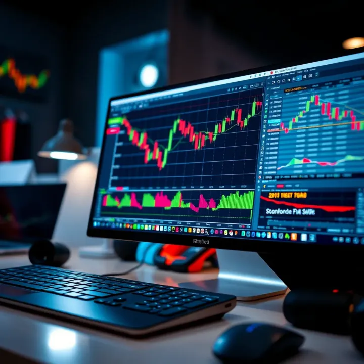 Computer screen displaying trading platform with essential tools and indicators for index day trading