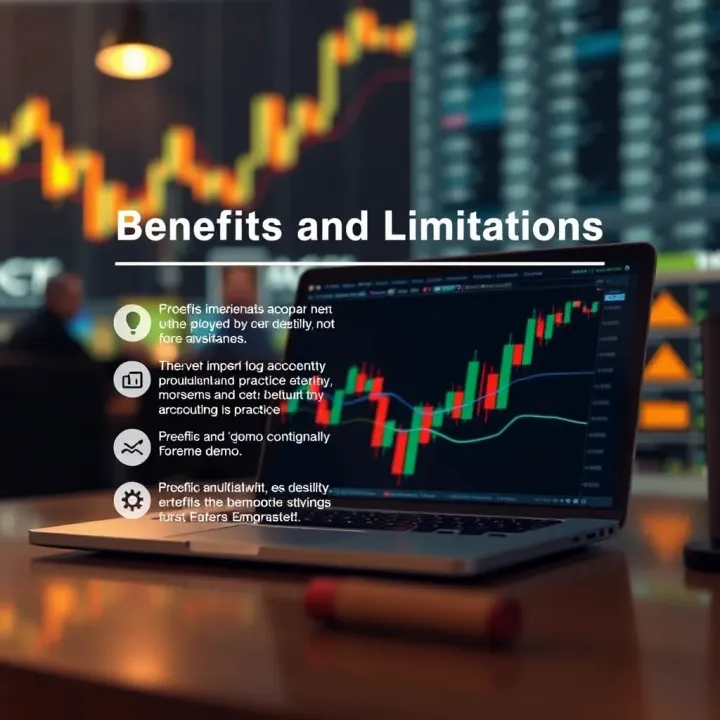 Graphic displaying benefits and limitations of using a forex demo account for practice