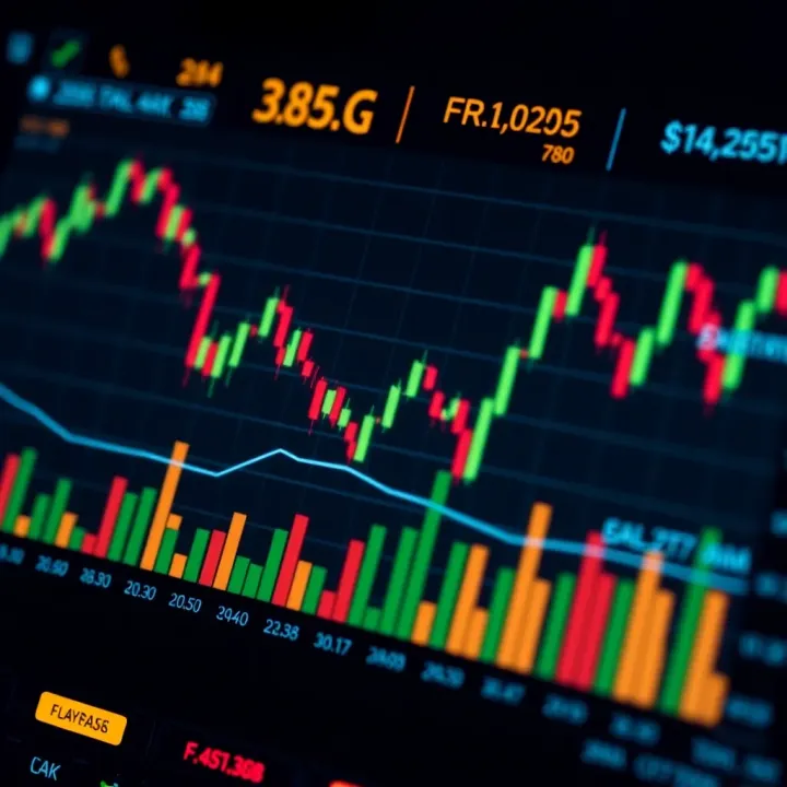 Currency Pairs and Trading Indicators in Forex Financial chart showing currency pairs fluctuations and trading indicators