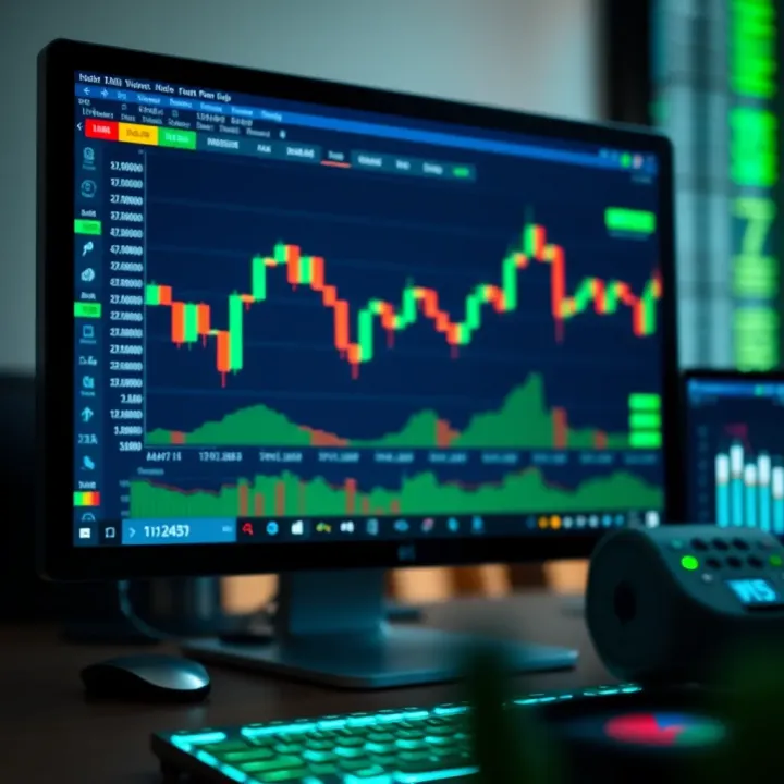 Computer screen displaying forex trading platform with currency pairs and charts