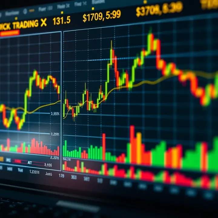 Graph showing fluctuating stock prices with highlighted peaks and troughs for day trading analysis