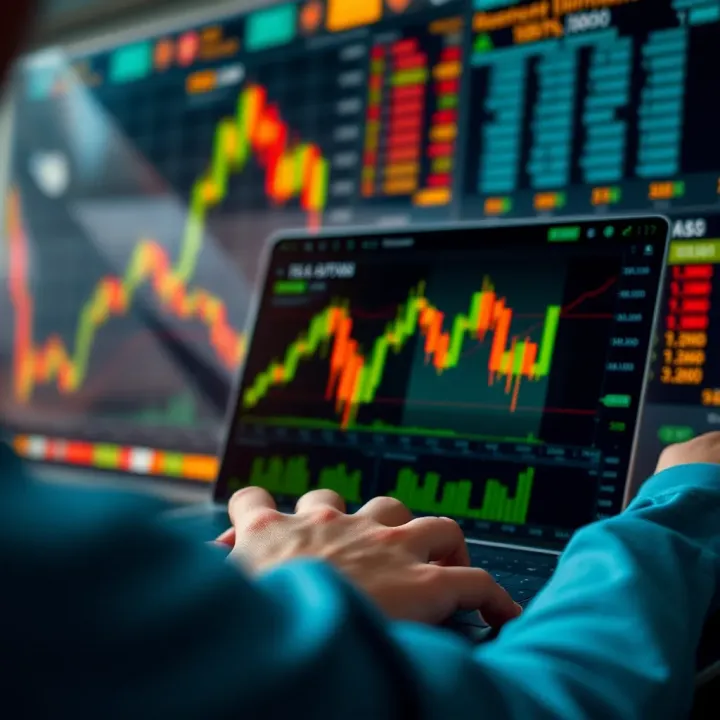 Illustration of investment strategy concepts with charts and risk analysis symbols
