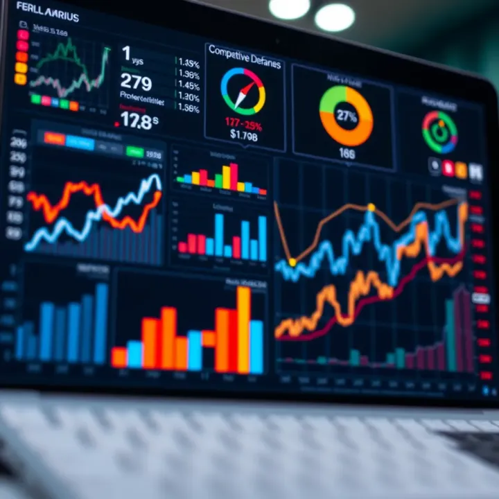 Graph displaying market trends and competitive analysis with various charts and data points