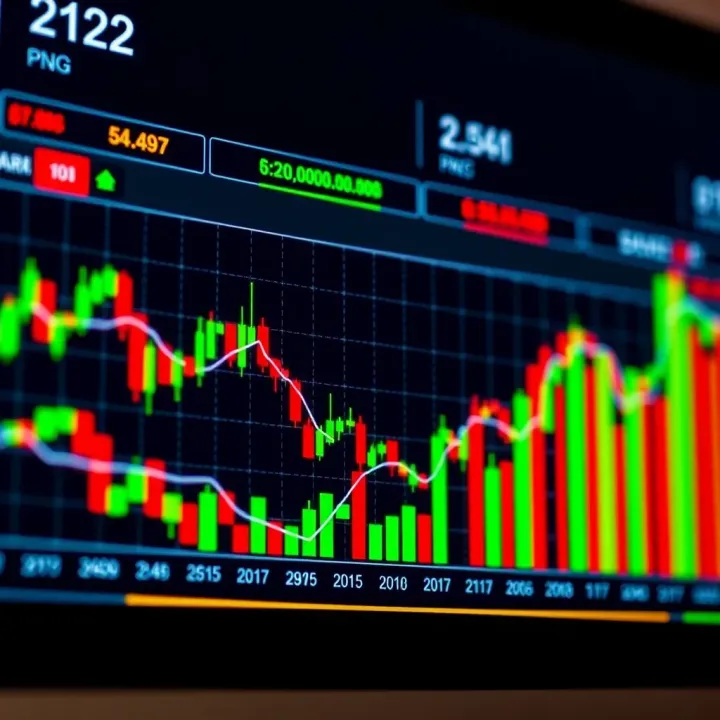 Clear digital graph showcasing market trends and data points with colorful bars and lines