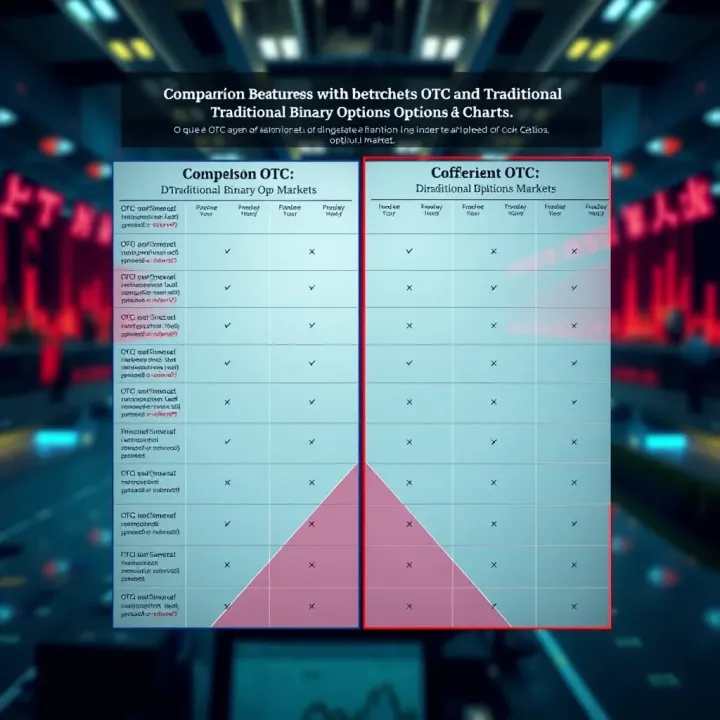 Chart showing differences between OTC and traditional binary options markets with key features highlighted