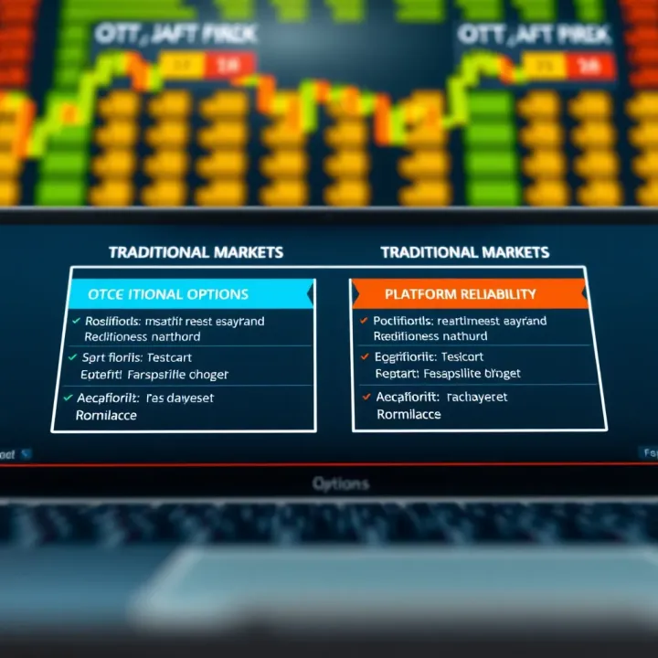 Diagram comparing traditional markets and OTC binary options highlighting risks and platform reliability