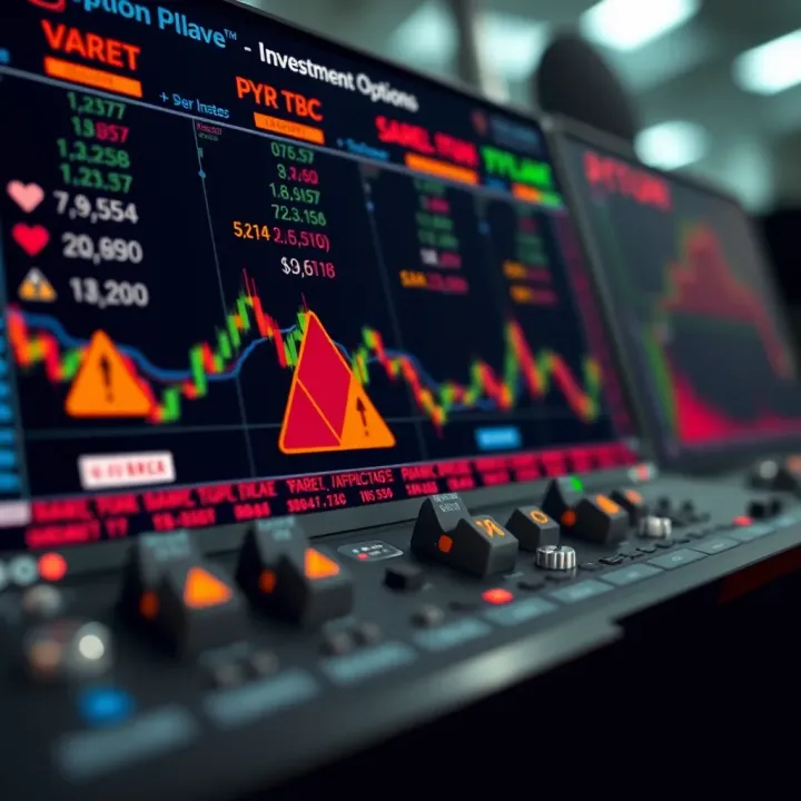 Visual representation of risks involved in OTC binary options trading with warning symbols and investment impact