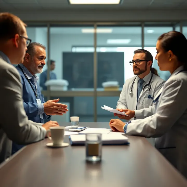 Healthcare professionals discussing risk management strategies in a clinical setting
