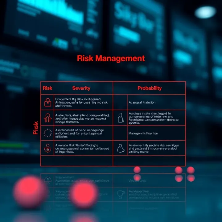 Risk management matrix illustrating levels of risk severity and probability for business threats