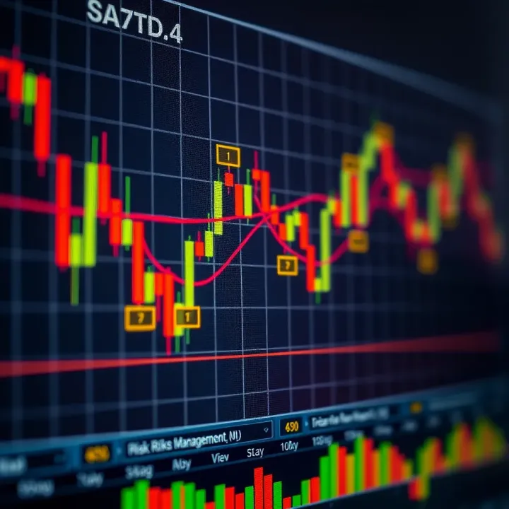Chart displaying candlestick patterns with highlighted risk management zones