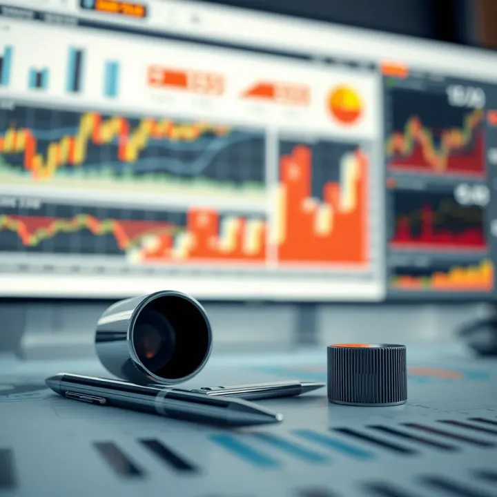Illustration showing strategic analysis tools like charts and indicators for financial market decisions