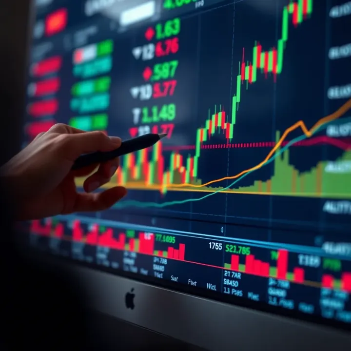 Illustration showing a chart with binary options trading signals and trend lines