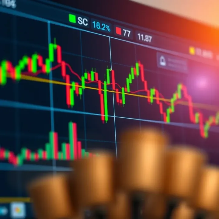 Technical analysis chart with indicators highlighting key points for binary options