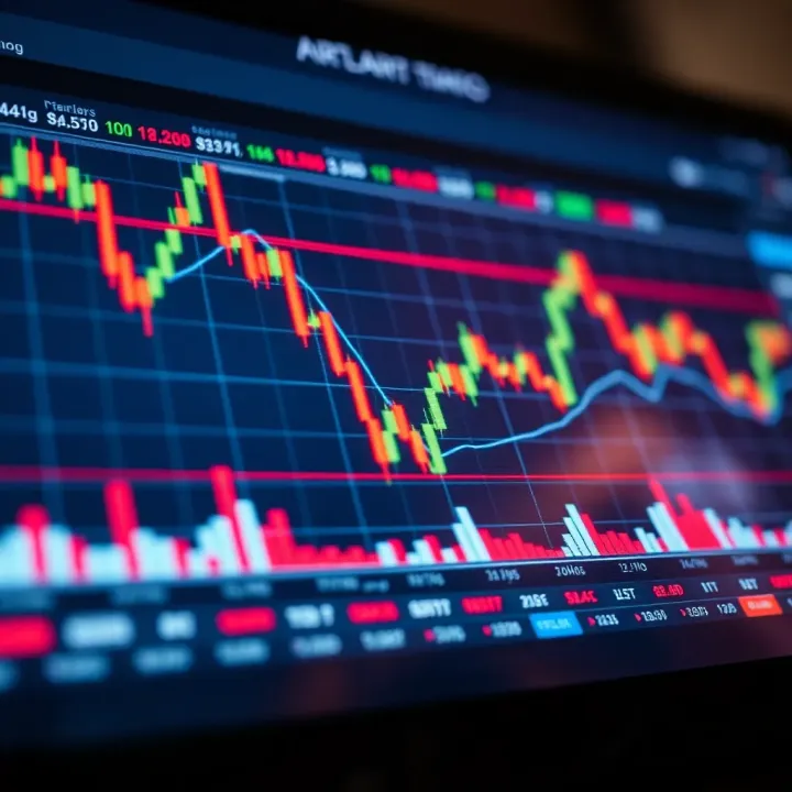 Technical analysis chart showing candlestick patterns and volume indicators used in day trading