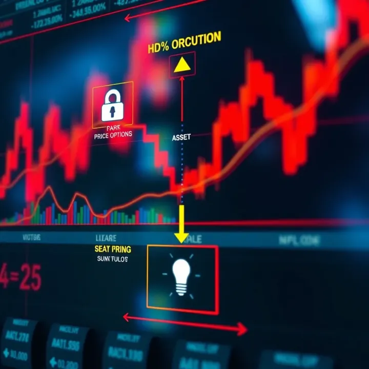 Diagram showing the mechanism of binary options trading with asset price movement and decision making